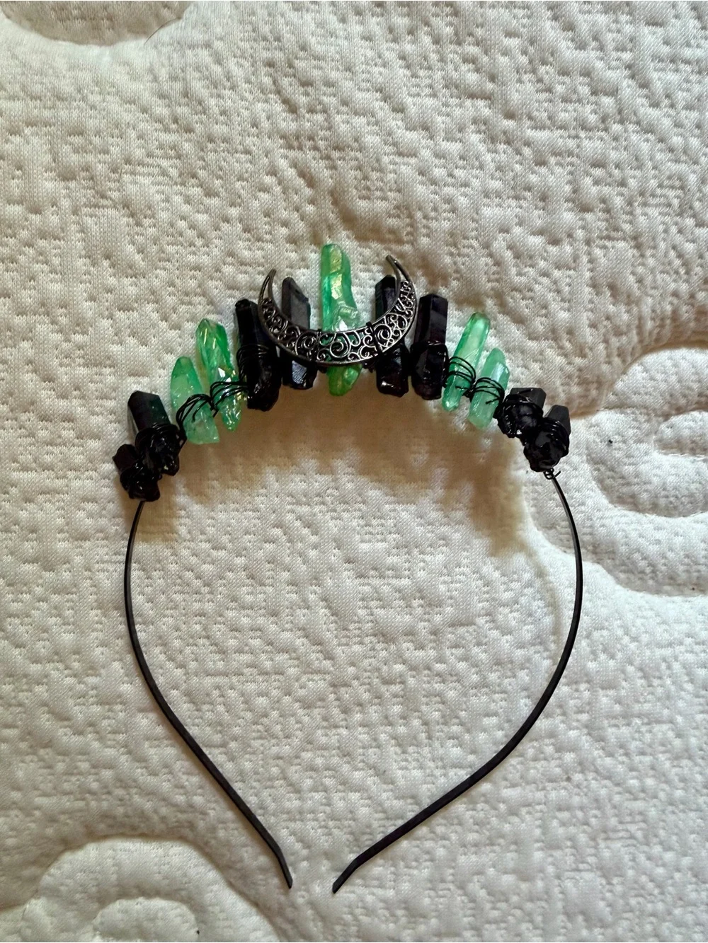 Othr Black and Green Crescent Gem Wire Headband